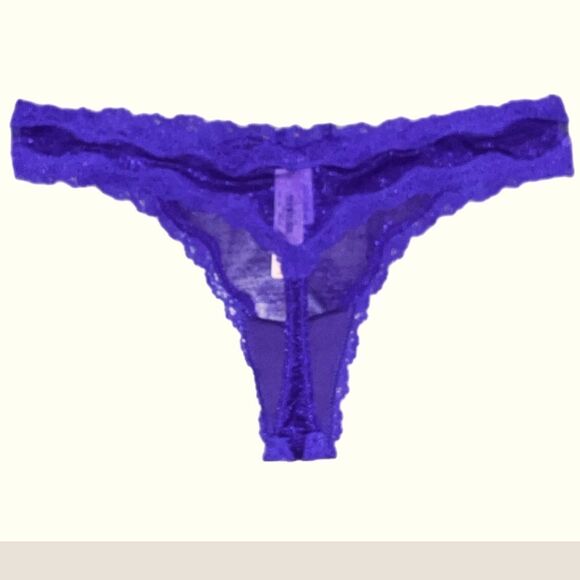 Victoria’s Secret Dream Angels Shine Mesh lace trim Thong Panty purple Medium - Picture 3 of 4